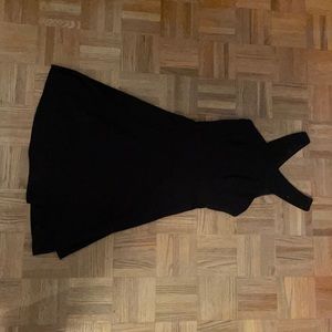 black skater dress with lace detail on the back from lulus